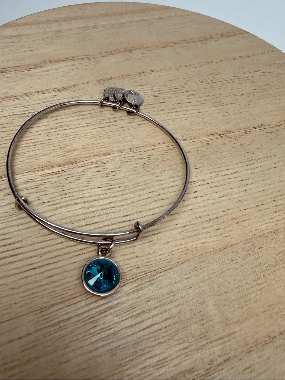 Alex and Ani Silver-Tone Bangle Bracelet with December Aquamarine Charm